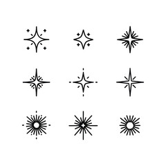 Set of nine geometric starburst sparkle icons for design and decoration vector