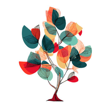 Geometric Tree: A vibrant, artistic representation of a tree, employing geometric shapes to create a visually striking and modern aesthetic, highlighting the intersection of art and nature. 