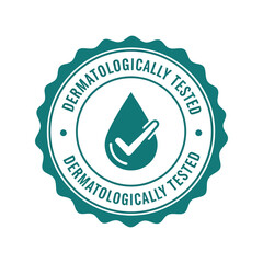Dermatologically tested seal of approval with water drop and checkmark icon for skincare products vector © azad