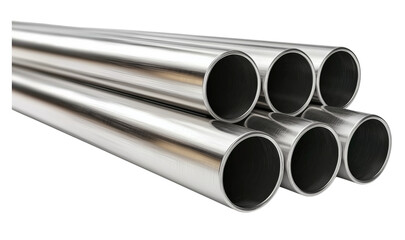 Stainless steel pipe on a solid white background, ideal for industrial and construction themes