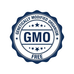 Genetically modified organism free stamp certified label approved seal symbol health food safety assurance vector