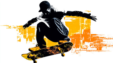 Obraz premium Skateboarder in mid-air, vector design, white background
