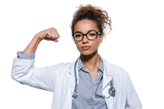 Strong Female Doctor Flexing Bicep