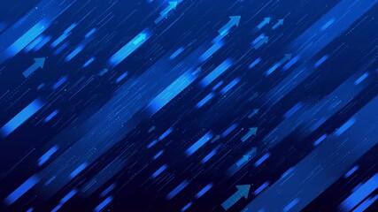 Animation diagonal upward arrows glowing over digital blue background, growth, success, momentum. for themes of progress, business development, technology transformation, futuristic innovation, speed.