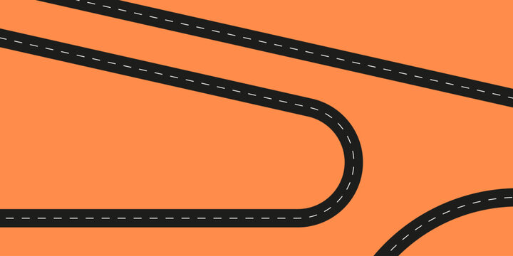 Curved road on orange background, abstract highway vector with sharp turns, minimal design for travel, navigation, and transportation concepts.