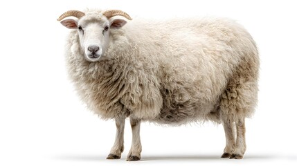 Majestic Domestic Sheep on White Background - Ideal for Designs