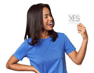 Young filipino woman showing 