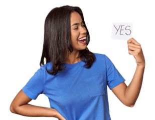 Young filipino woman showing "yes" sign