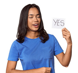Young filipino woman showing 