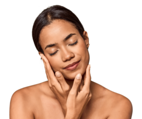 Young Filipino touching skin, radiance and care