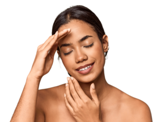 Young Filipino touching skin, radiance and care