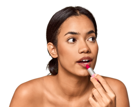 Filipino woman applying lipstick, beauty touch