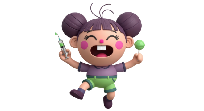Isolated Cartoon Girl with Syringe and Lollipop