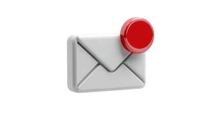 3D white email icon with a red notification dot, isolated on black