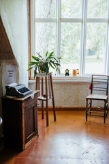 Vintage Room with Typewriter and Rustic Wooden Furniture