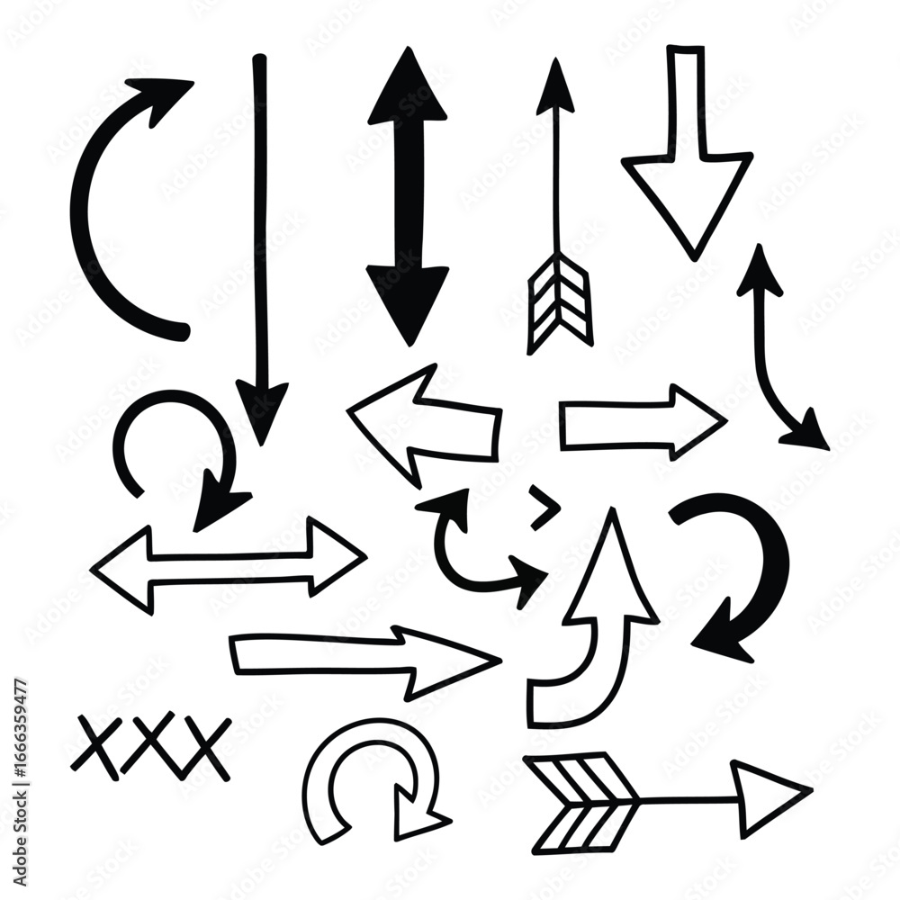 Poster Collection of hand drawn arrows and pointers for design and navigation vector