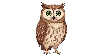 Isolated Cartoon Owl with Green Eyes