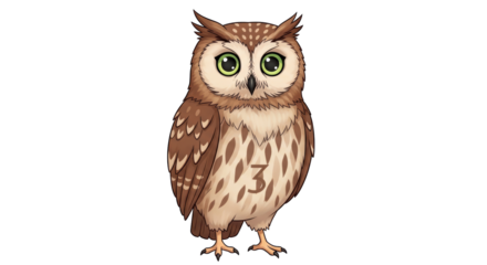 Isolated Cartoon Owl with Green Eyes
