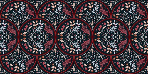 Autum Winter Pattern Background Illustration For Cover, Banner, Notes. Fall Winter Aesthetic Background.  Plant And Flower Pattern Background.