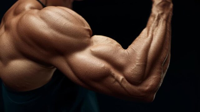 Close-up of flexed arm muscles