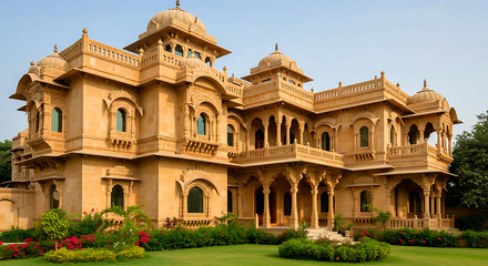 Fototapeta premium Elegant architecture and landscaping of India residence