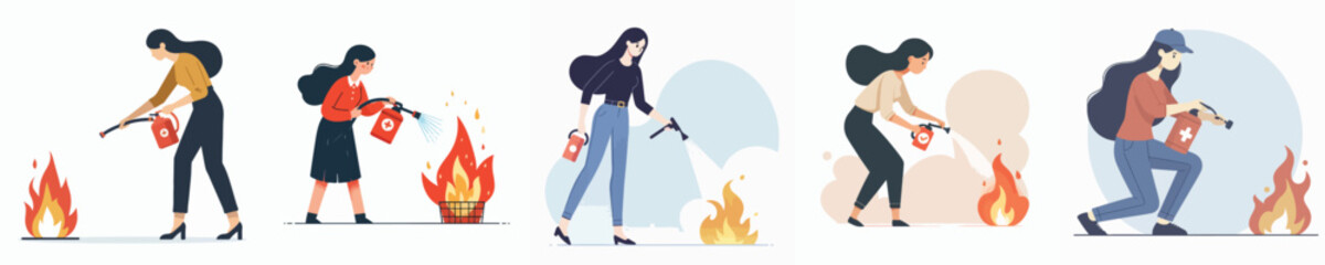 vector of woman putting out fire