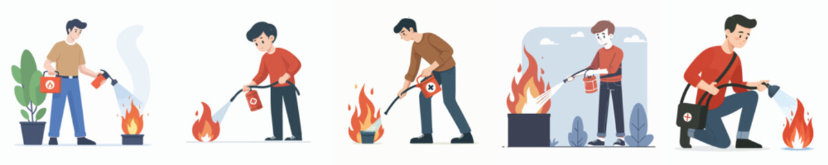 Fototapeta premium vector of young man putting out fire