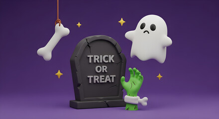 Spooky halloween theme with ghost tombstone candy and festive decorations for holiday fun