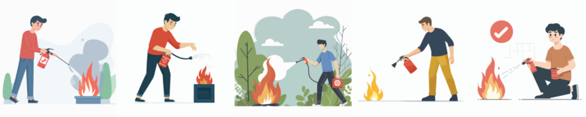 vector of young man putting out fire
