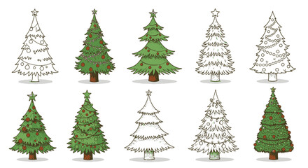 Obraz premium Festive Christmas trees with ornaments, perfect for holiday greeting cards and design