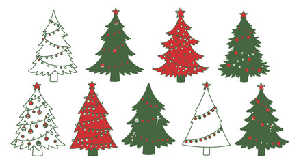 Festive Christmas trees illustrations ready for holiday cards and joyful designs