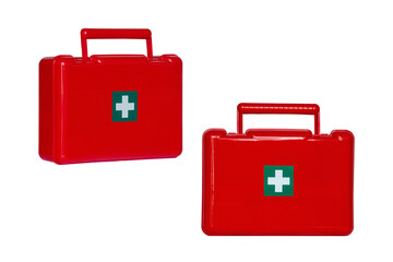 first aid kit isolated on white background. red medicine box