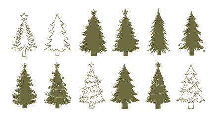 Festive Christmas trees illustrations for holiday cards, decorations, and design projects