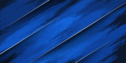 Obraz premium Abstract blue glitch texture with diagonal lines and halftone dots. Futuristic digital background, modern dynamic design suitable for technology, cyberpunk, and creative projects.