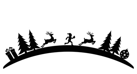 Magical Christmas scene with reindeer, joyful child, and festive decorations