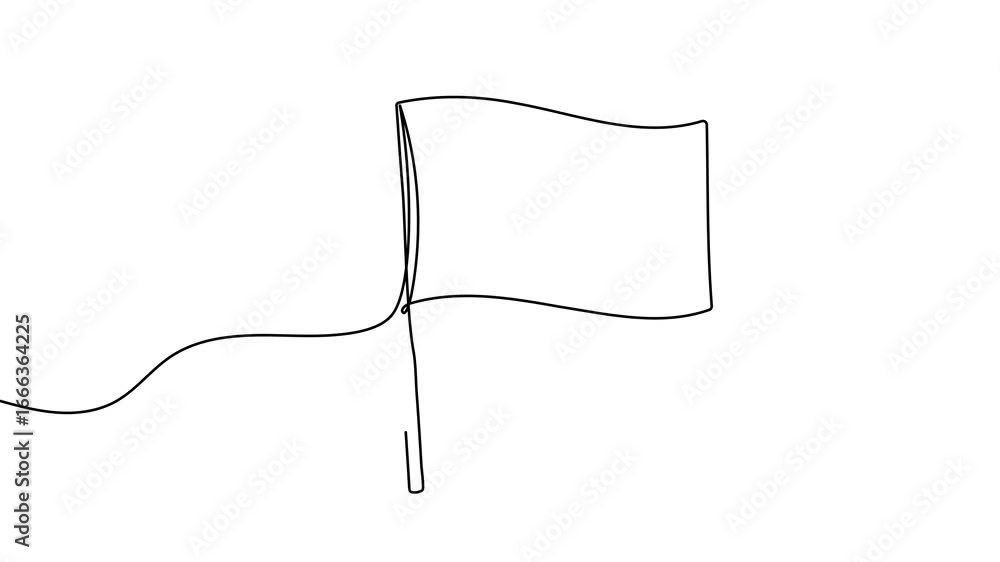 Poster animation of a single line drawing of a flag. continuous contour movement of a flag. continuous vide