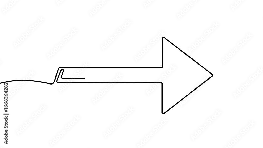 Poster animation of a single line drawing of an arrow. continuous contour movement of an arrow. continuous 