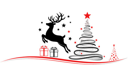 Festive Christmas design with reindeer, gifts, and stars for holiday greetings © Muginandaru