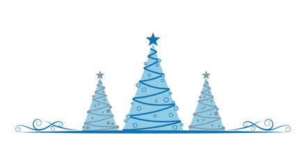 Festive blue Christmas trees with star toppers for holiday greetings and design