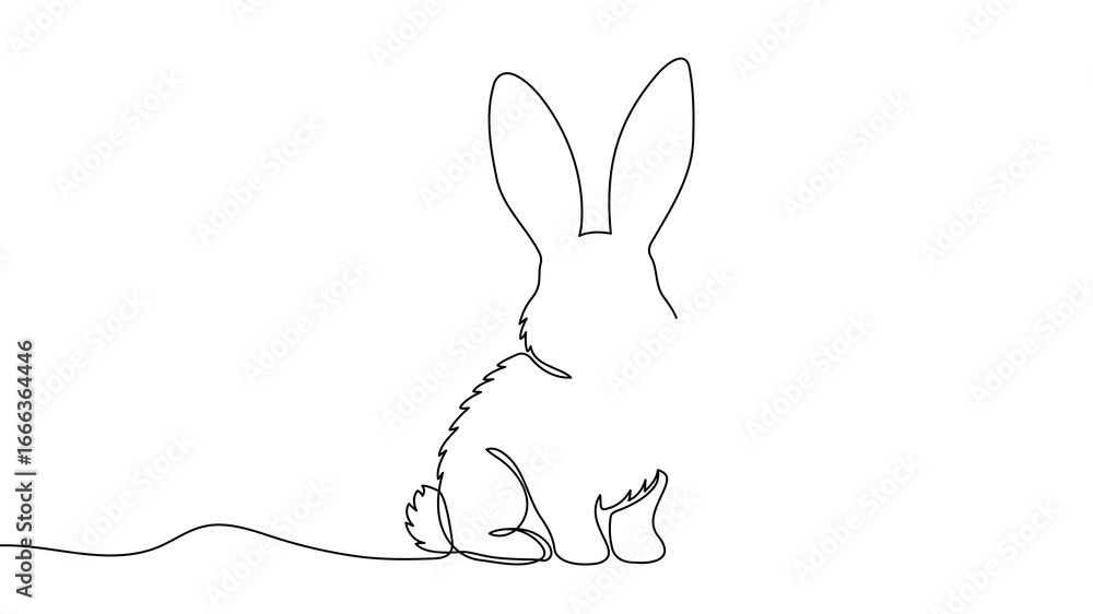 Poster animation of a single line drawing of a rabbit. continuous contour movement of a rabbit. continuous 