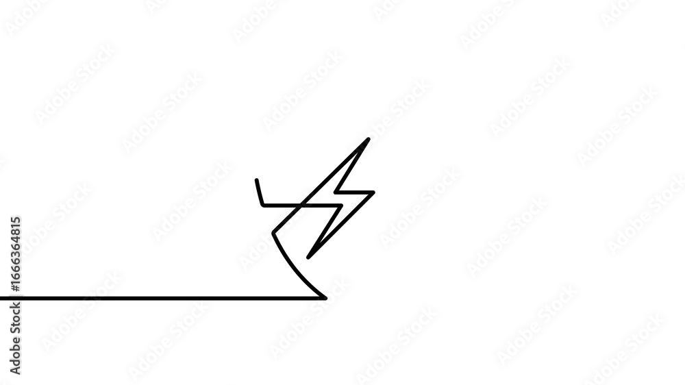 Poster animation of a single line drawing of a shield with a lightning bolt. continuous contour movement of