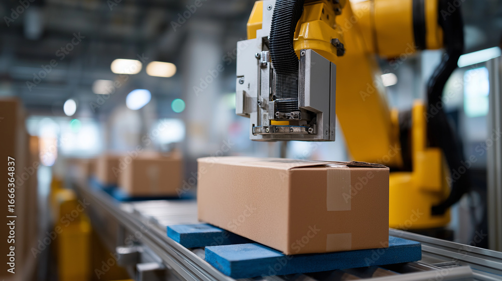 Poster robotic palletizing system for efficient warehouse automation, highlighting real‑time tracking, ware