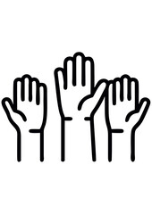 Obraz premium Raised hands in diverse sizes symbolizing unity and support icon 