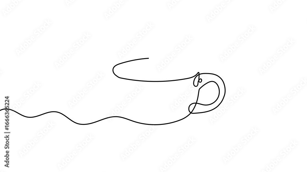Poster animation of a single line drawing of a cup. continuous contour movement of a cup. continuous video 