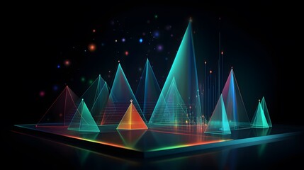 Abstract Data Visualization Featuring Vibrant Geometric Shapes Conveying Dynamic Information Flow and Analytical Insight with Modern Technological Aesthetic abstract background with lights
