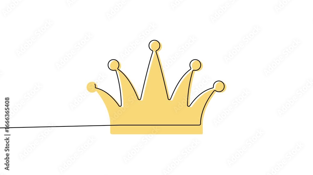 Poster animation of a single line drawing of a crown with color. continuous contour movement of a crown. co