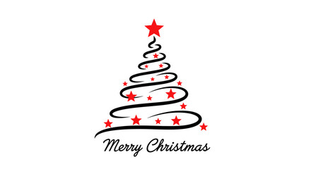 Minimalist Christmas tree with red stars and elegant Merry Christmas greeting