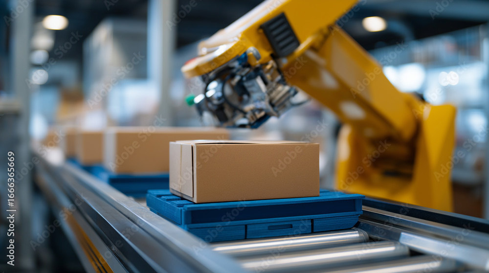 Poster automated robotic palletizing system enhancing warehouse efficiency, highlighting talent evaluation,