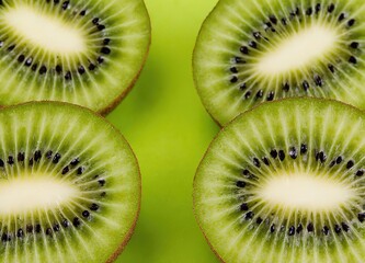 Set of fresh kiwi fruit whole, half and cut slice illustration.created with the help of artificial intelligence.