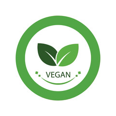 Green vegan stamp with leaves and text for healthy lifestyle food and product labels vector